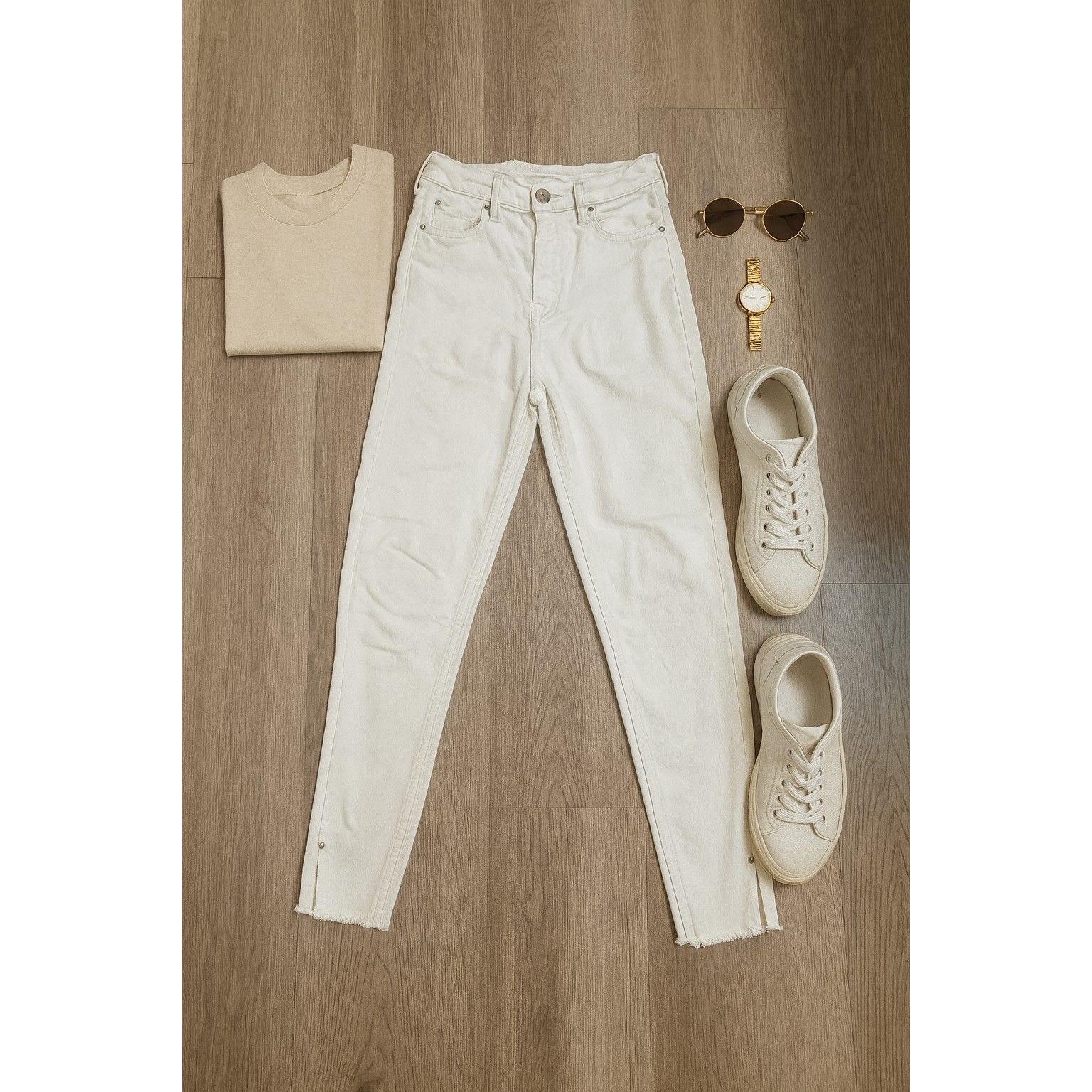 Zara Womens White Denim Raw Hem Ankle Jeans, Size 6